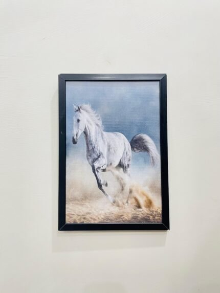 White Arabian Horse Running in Desert